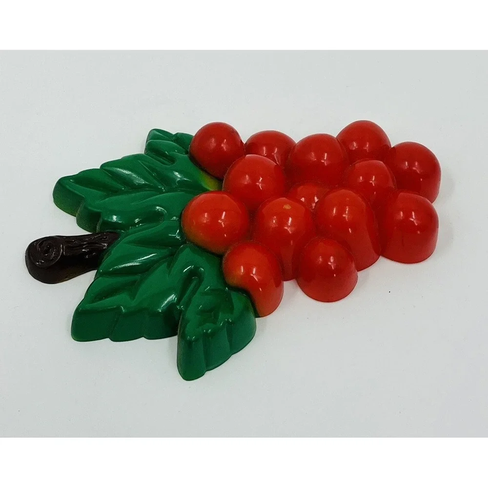 Vintage 3D Refrigerator Magnets Molded Plastic Grapes and Watermelon